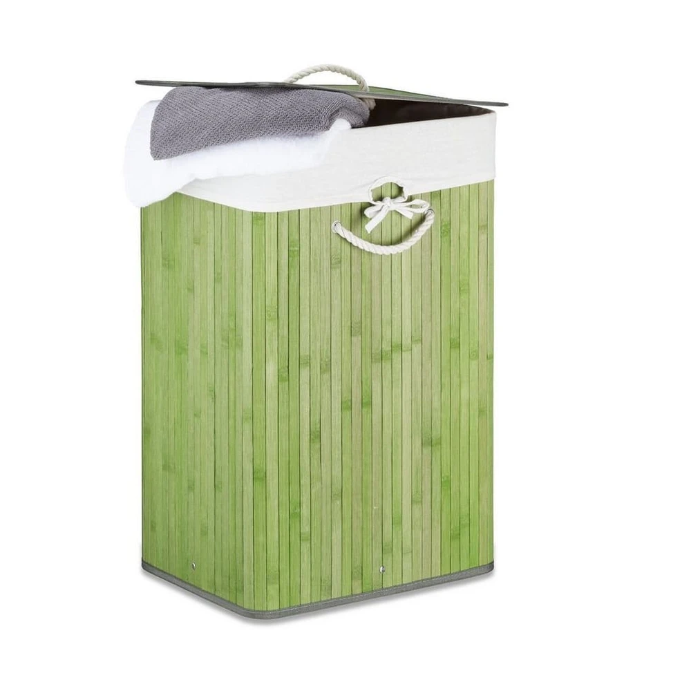 Relaxdays Wäschekorb Bambus, eckig, grün, 65.5x43.5x33.5 cm, 83L